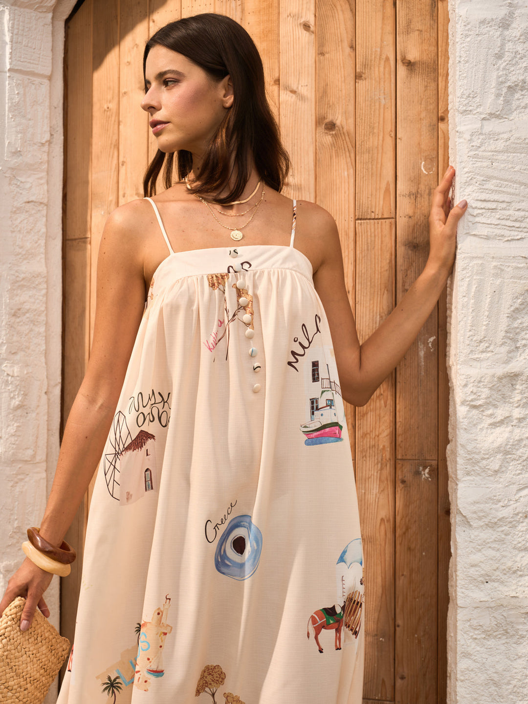 Graphic Print Tie-Front Cami Dress