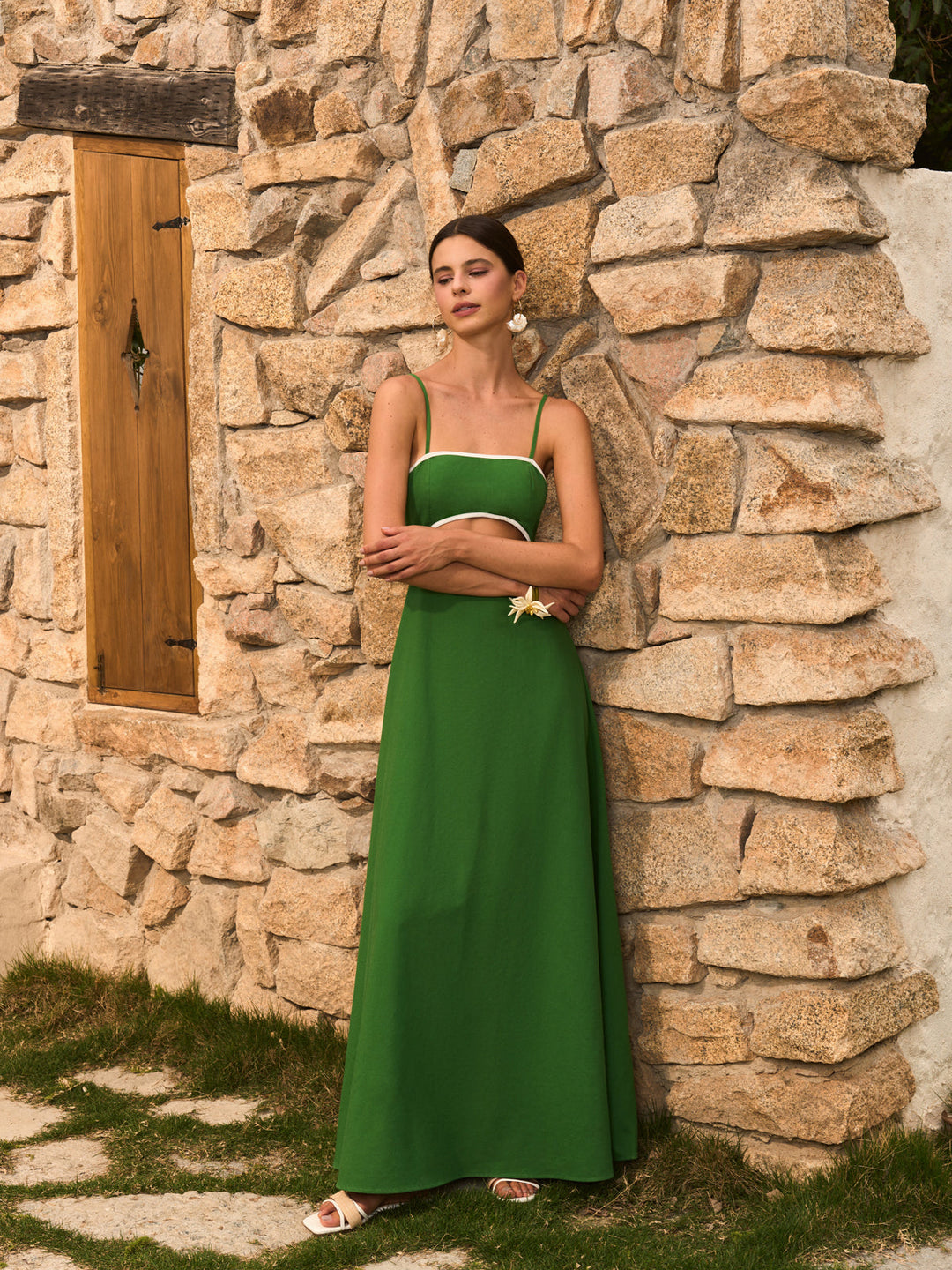 Cotton & Linen Cut-Out Dress With Back Bow