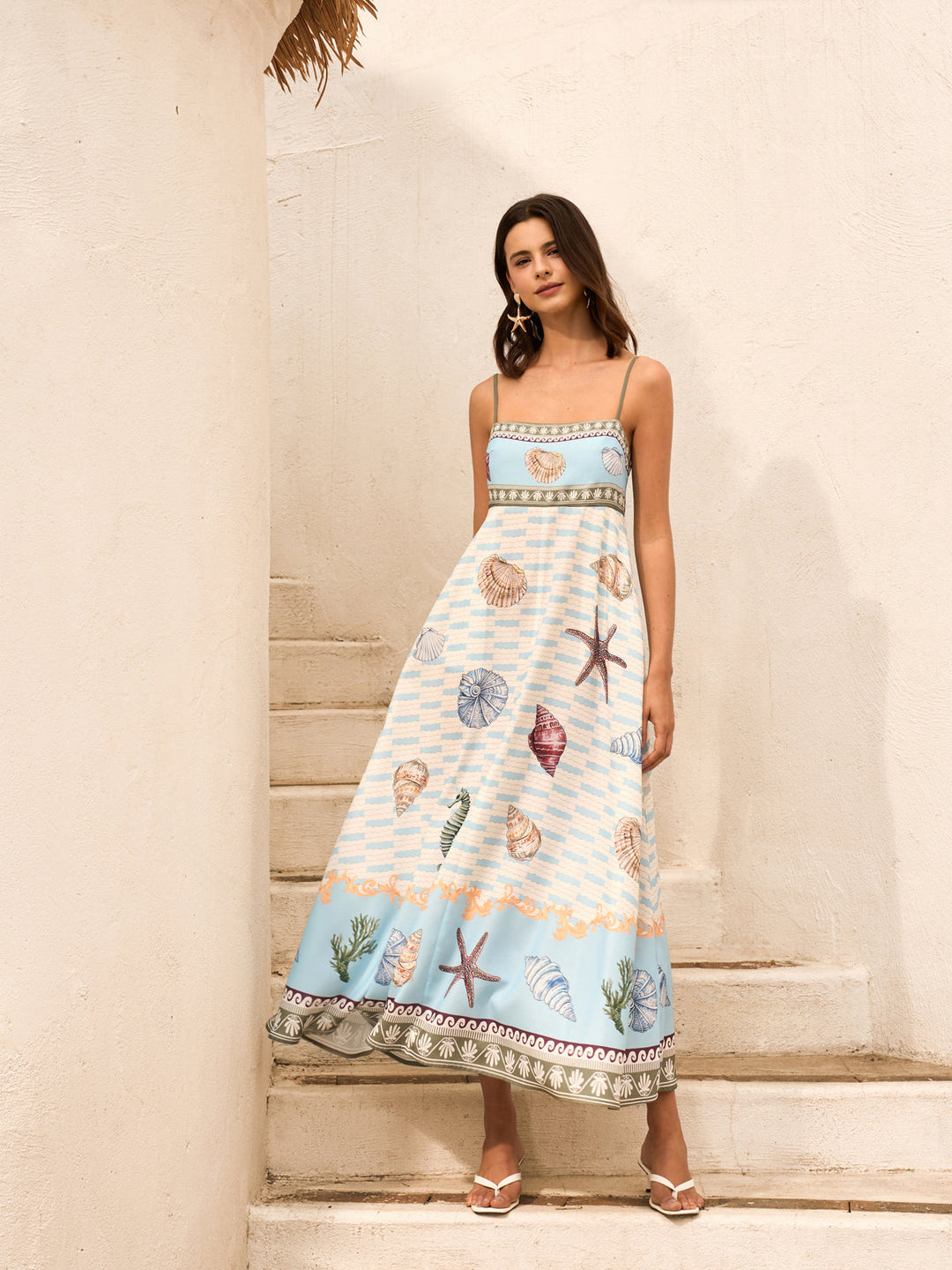 Seashell Print Cami Dress With Pockets