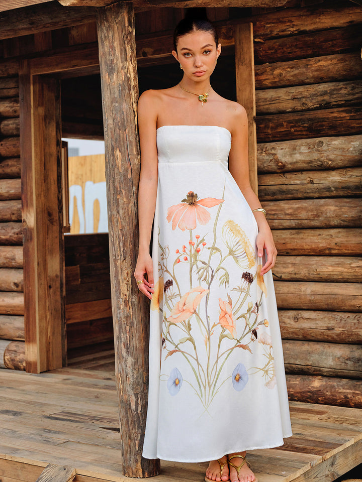 Strapless Floral Print Dress