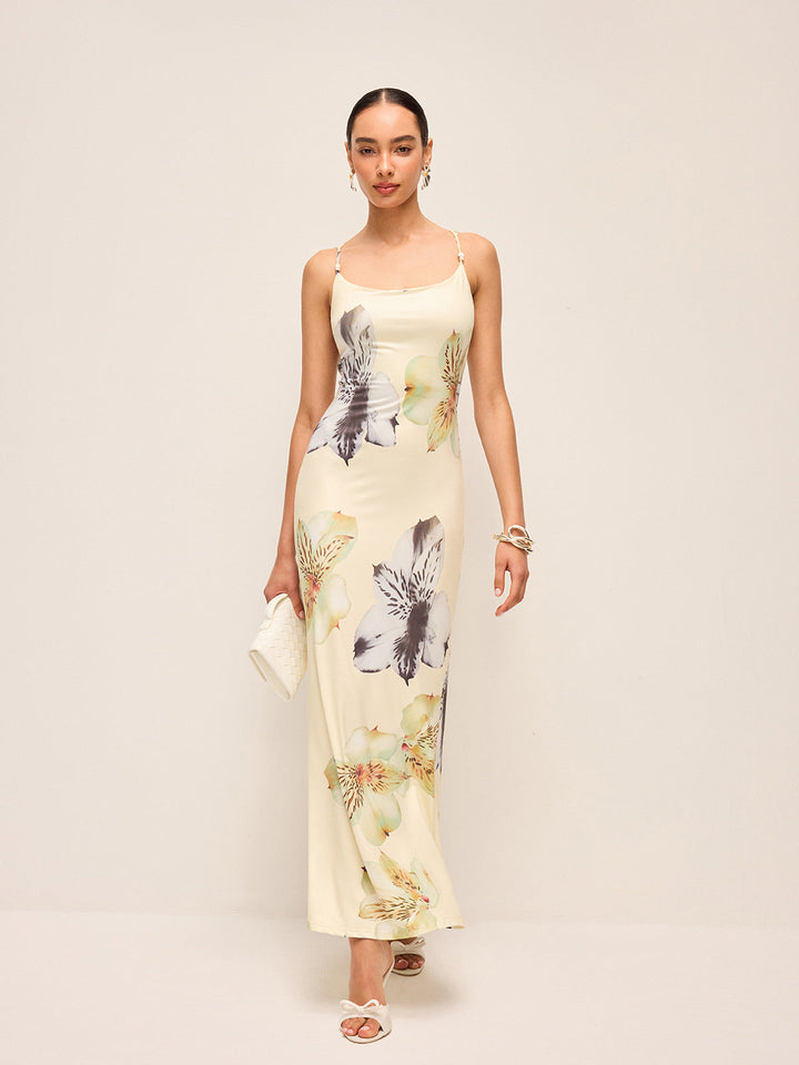 Backless Lace-Up Floral Dress