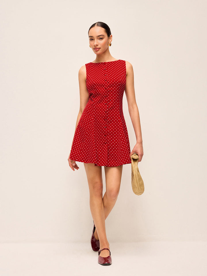 Polka-Dot Sleeveless Tie-Back Dress