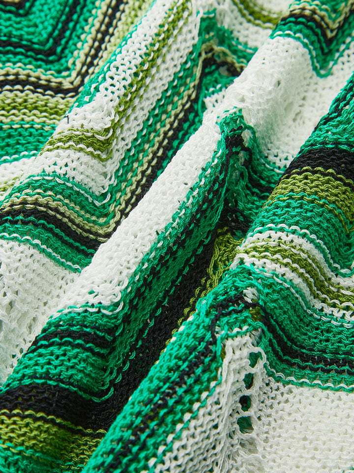 Chevron-Patterned Tie-Strap Knit Midi Dress