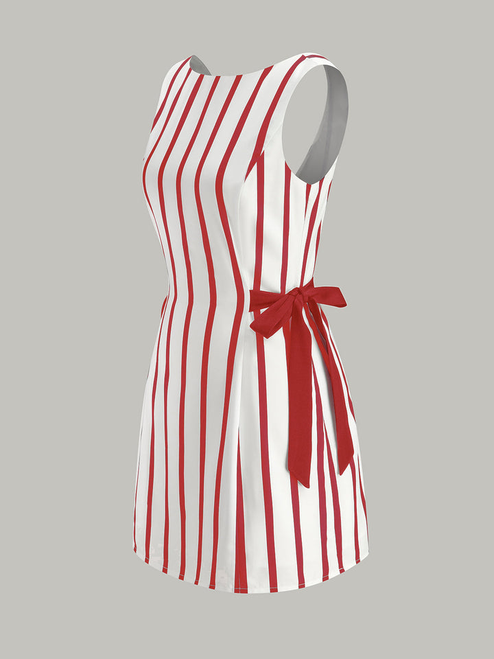 Striped Backless Dual-Sided Bow Zipper Dress