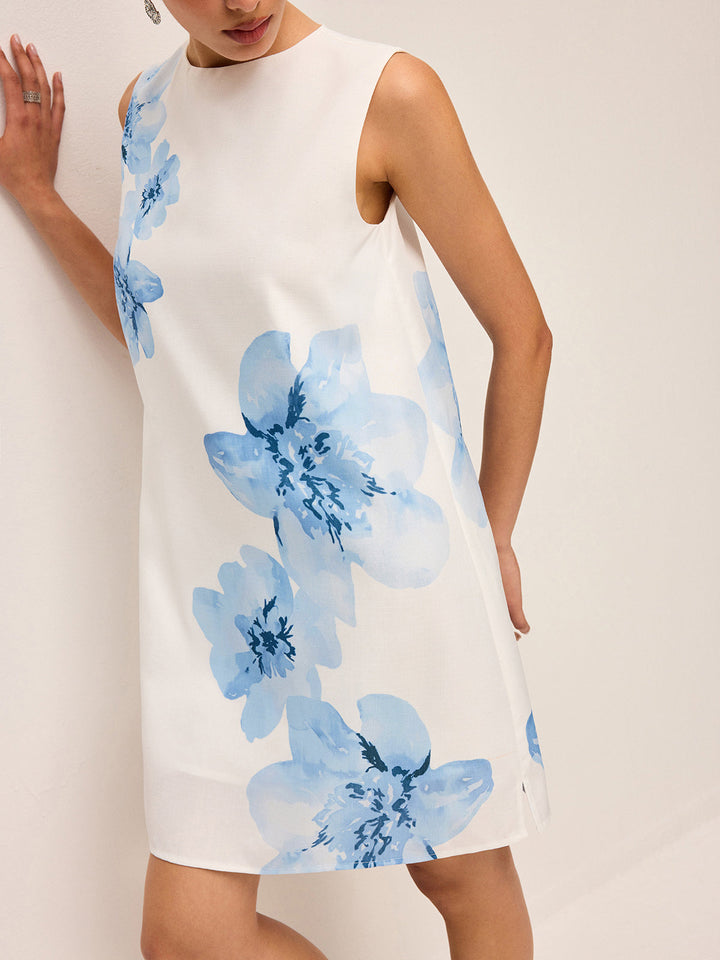 Floral Tye-Dye-Print Zipper Dress