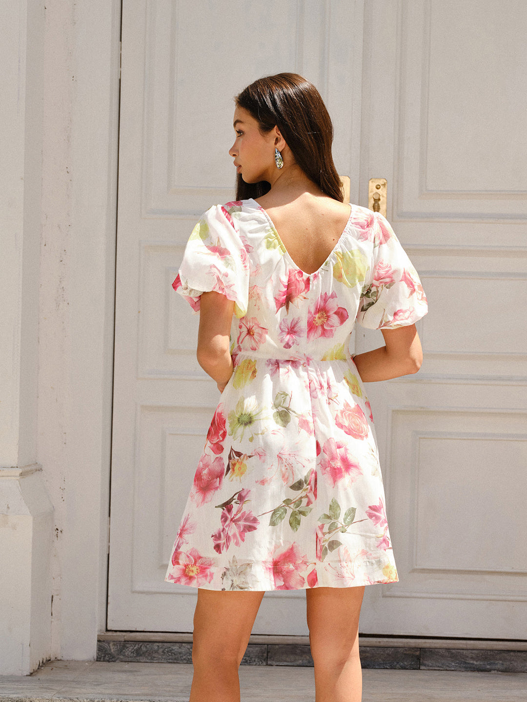 Floral Print Puff Sleeve Dress