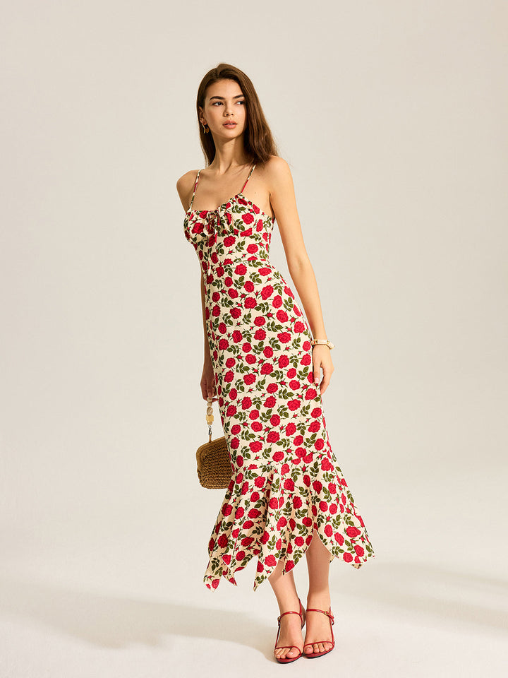 Floral Print Ruffle Hem Maxi Dress