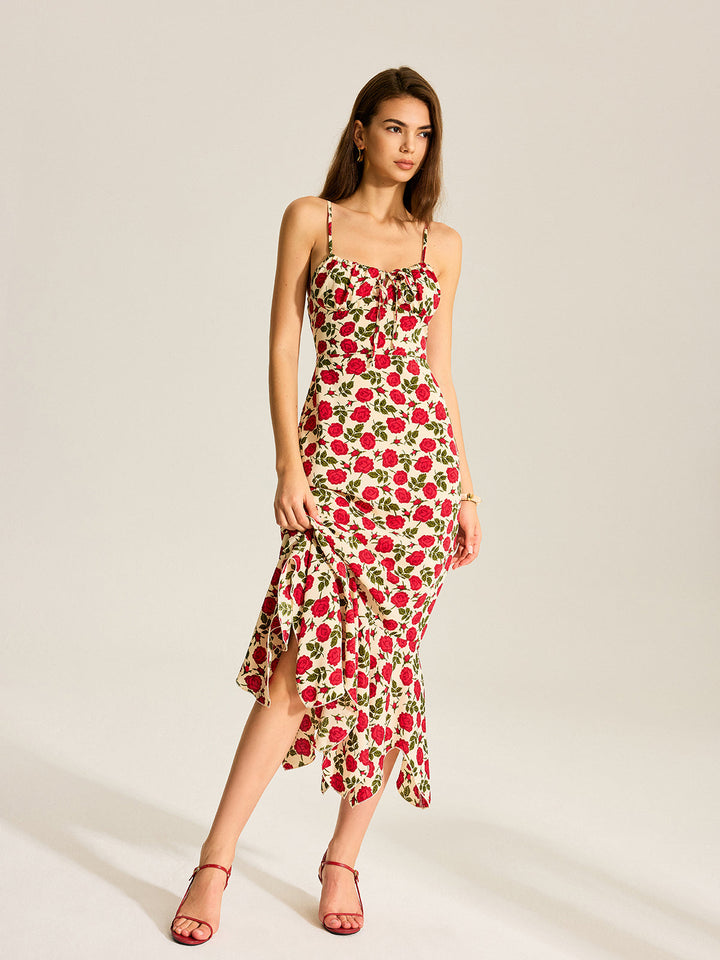 Floral Print Ruffle Hem Maxi Dress