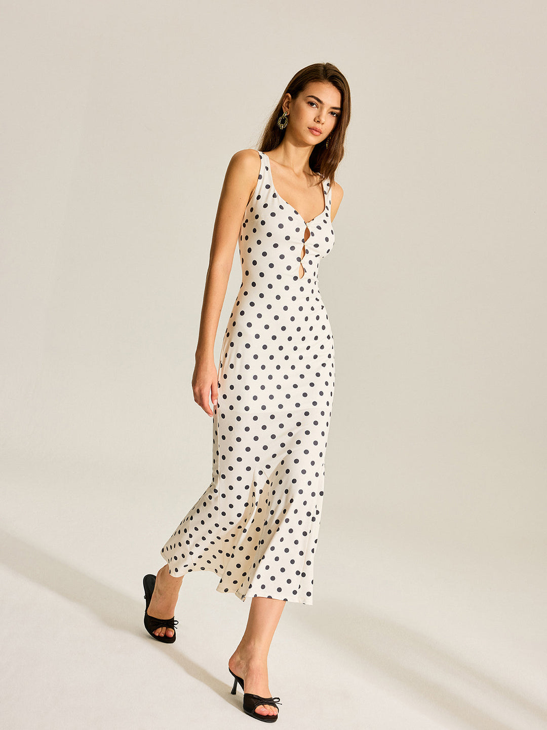 Polka Dot Two-Piece Maxi Dress with Lace Camisole