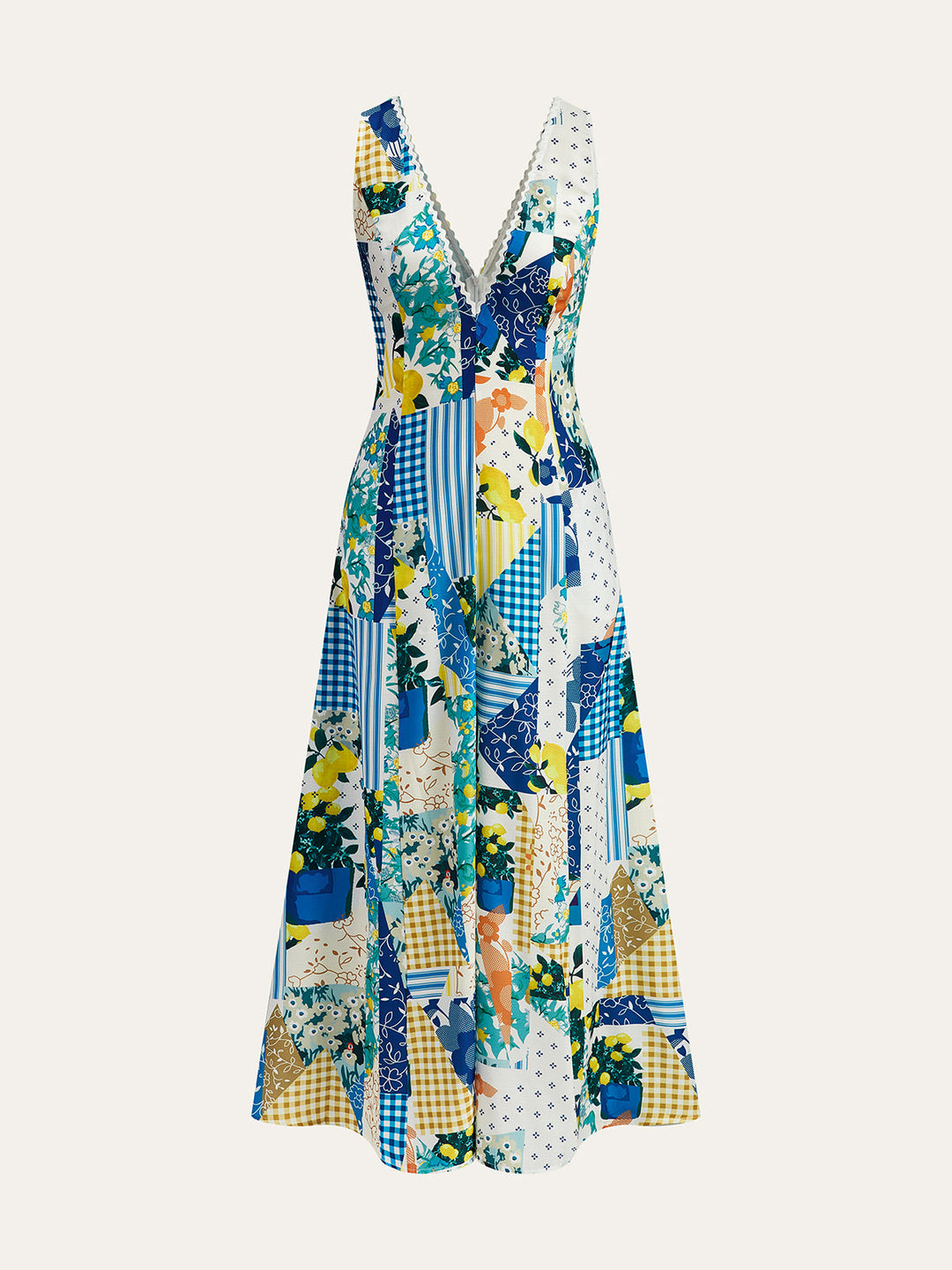 Lemonade Print Lace Trim Long Dress