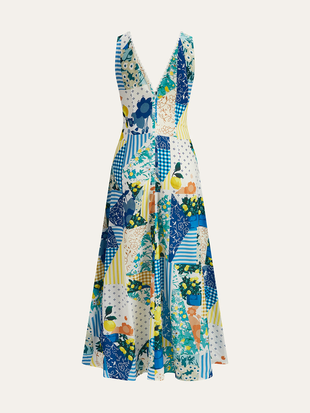 Lemonade Print Lace Trim Long Dress