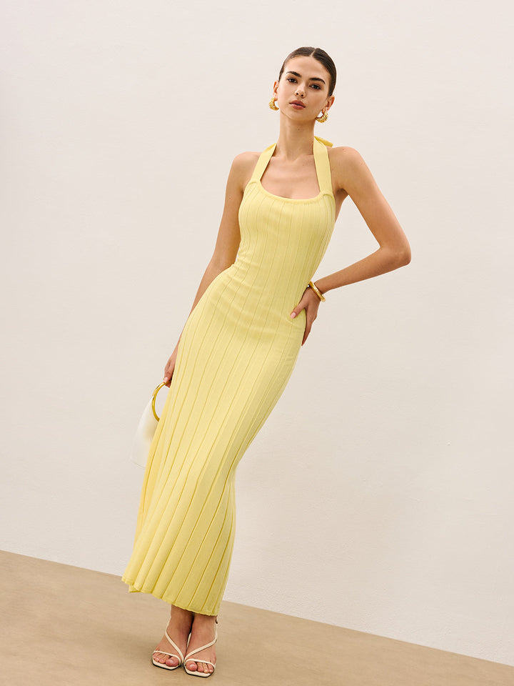 Halter Neck Ribbed Knit Dress