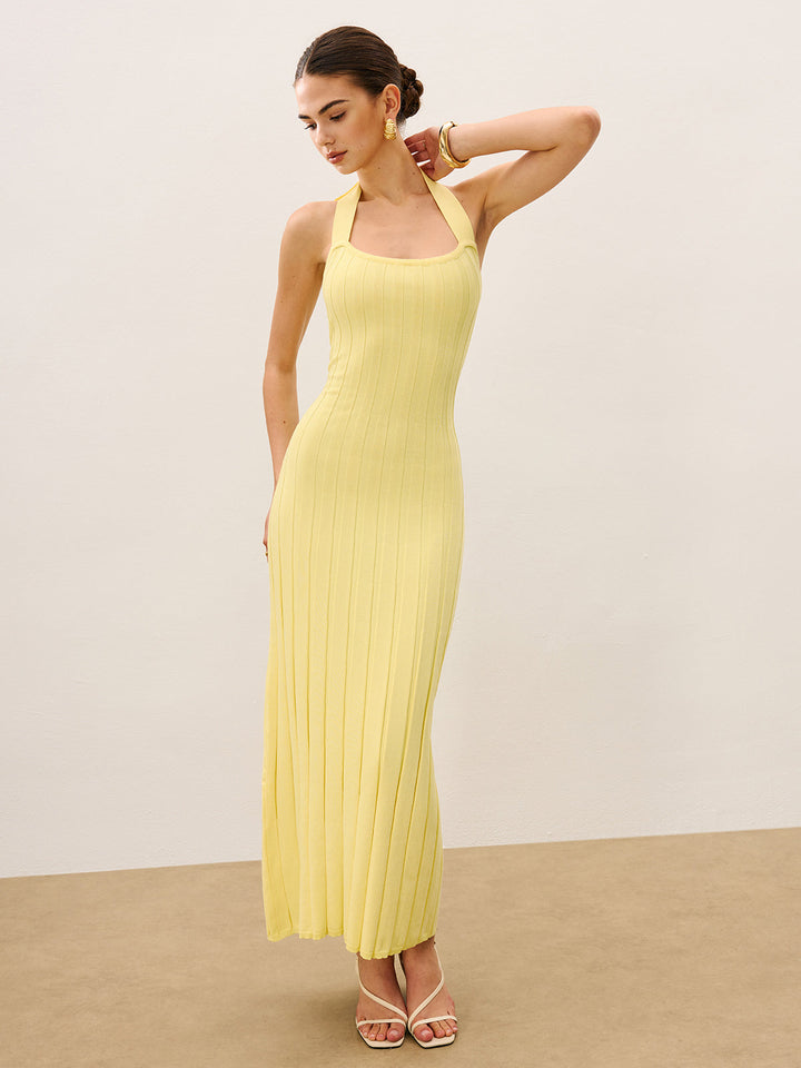 Halter Neck Ribbed Knit Dress