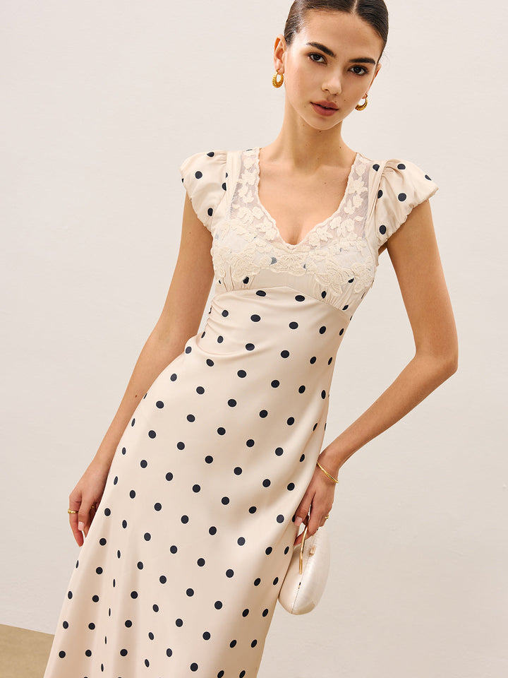 Lace Trim Polka Dot Dress