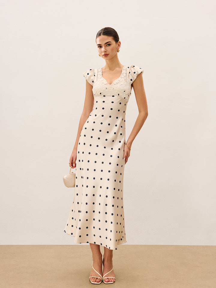 Lace Trim Polka Dot Dress