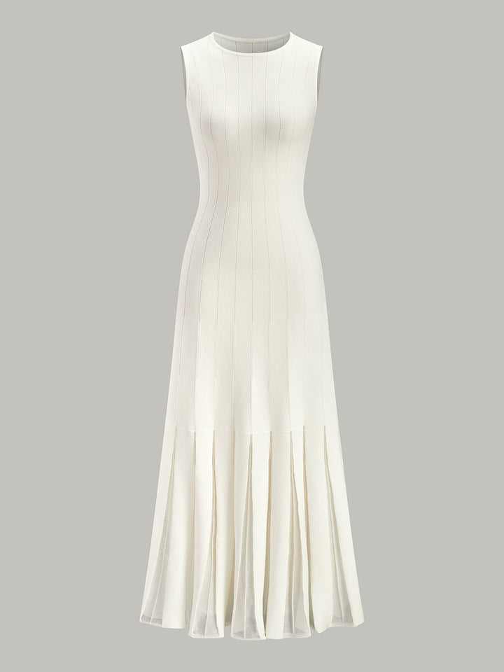 Semi-Sheer Mesh Flared Dress Without Belt