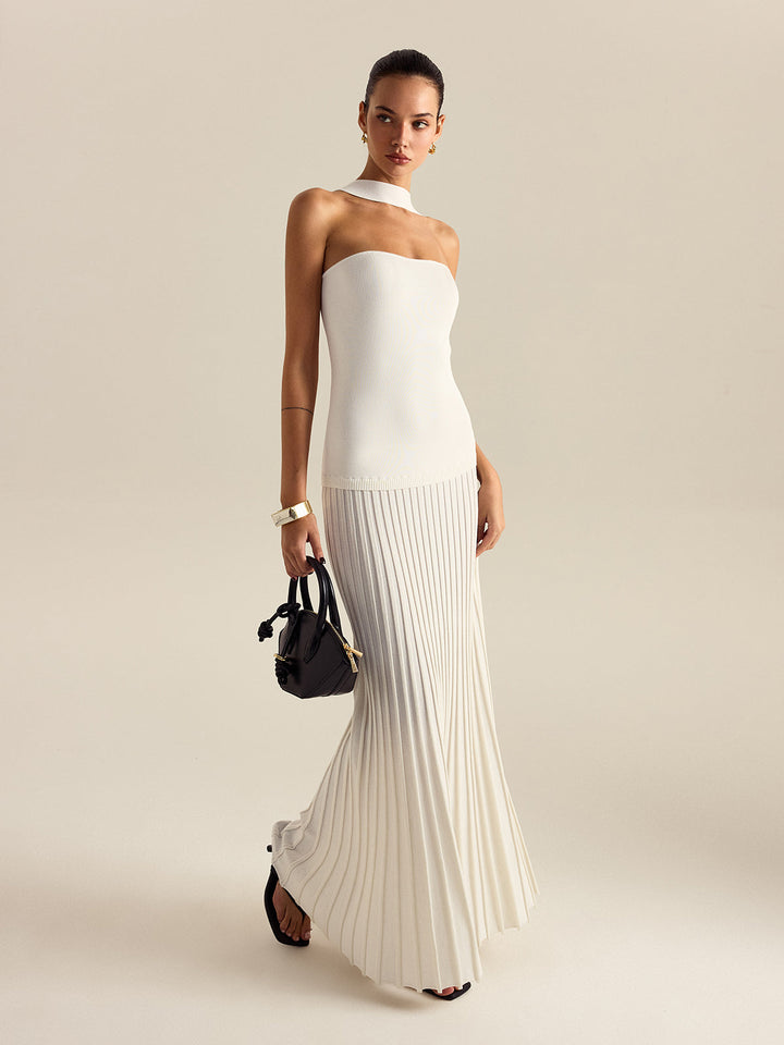 Halterneck Pleated Maxi Dress