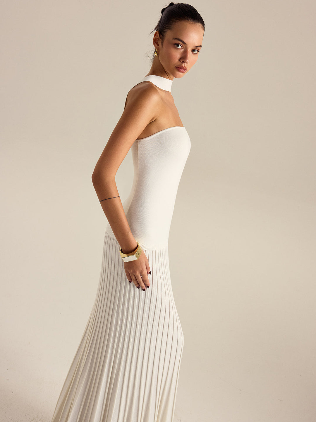 Halterneck Pleated Maxi Dress