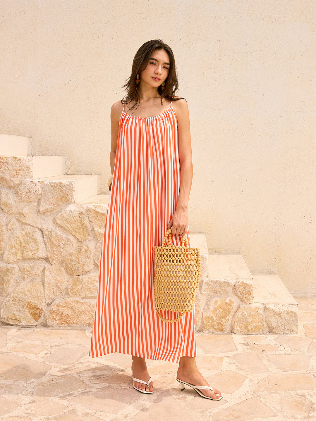 Striped Backless Maxi Dress