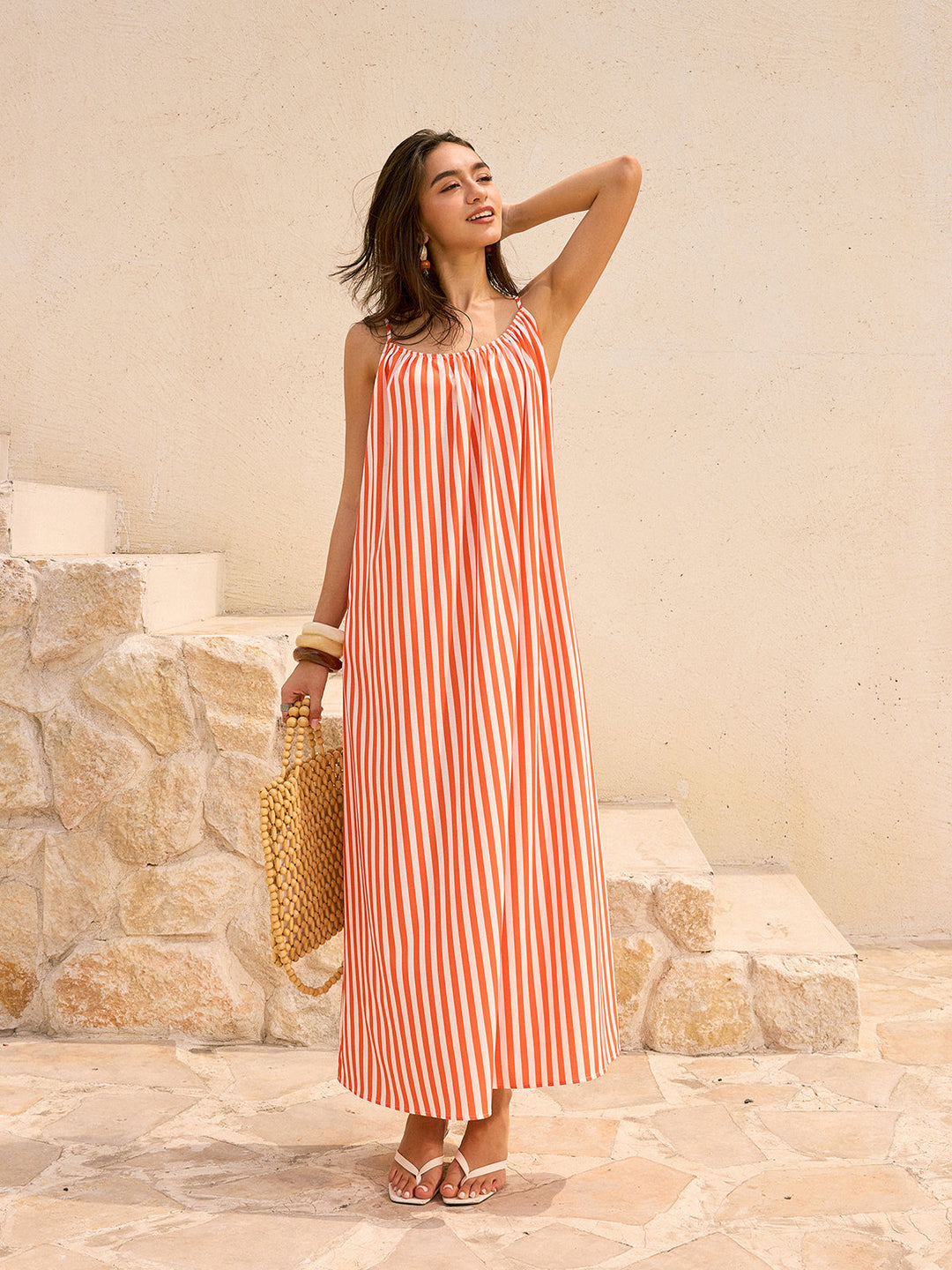 Striped Backless Maxi Dress