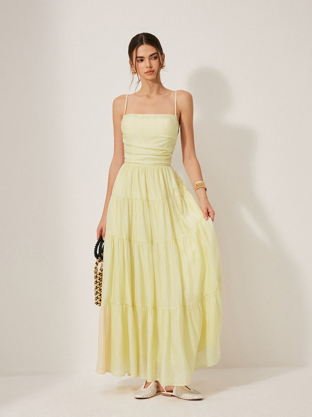 Pleated Backless Tiered Cami Dress