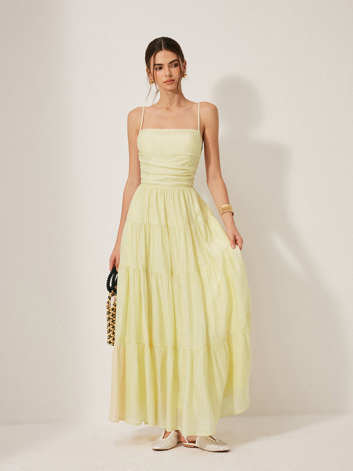 Pleated Backless Tiered Cami Dress