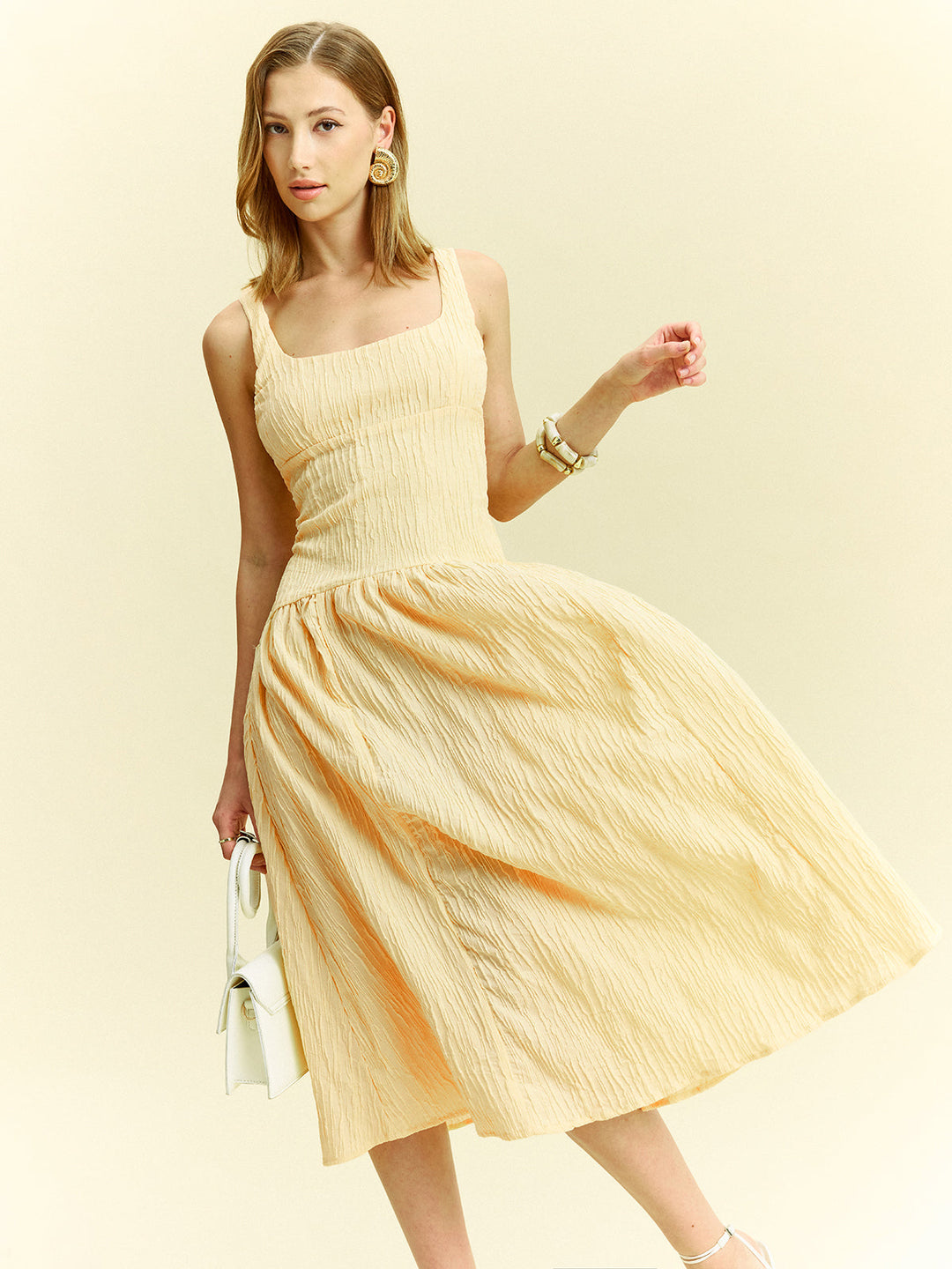 Textured Sleeveless Midi Dress