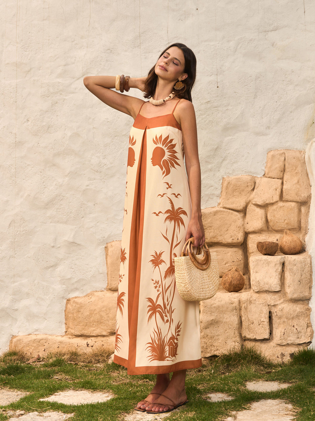 Contrast Panel Boho Print Cami Dress