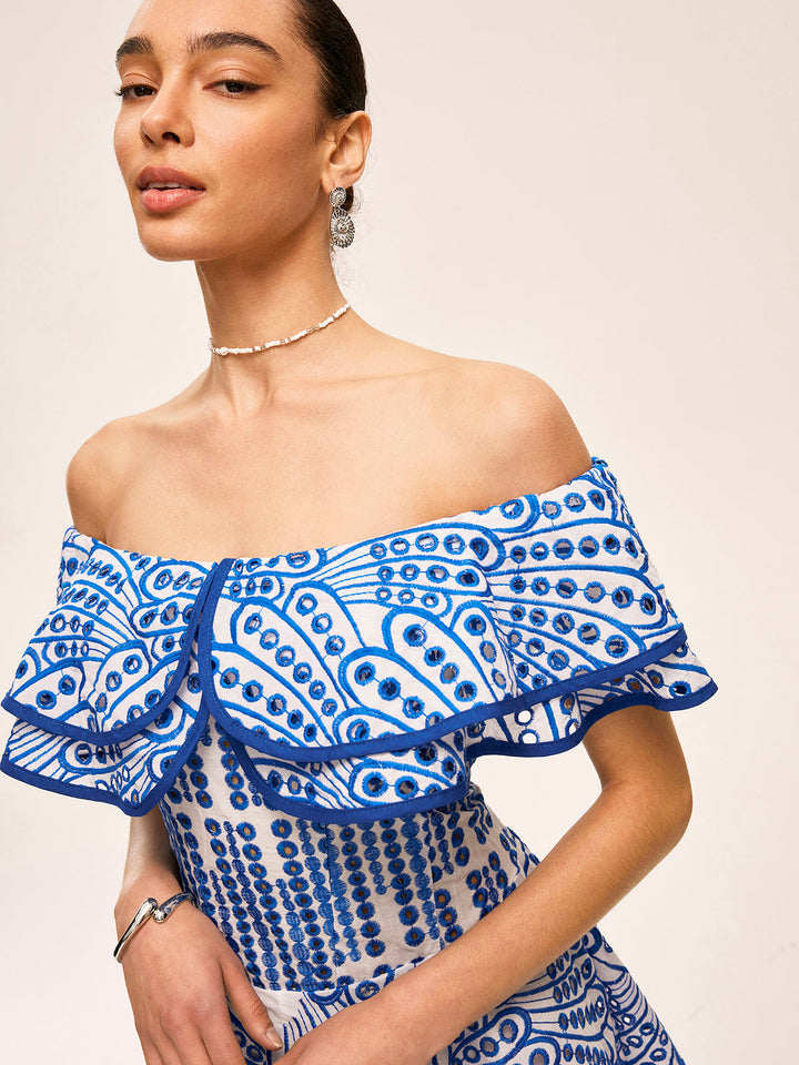 Semi-Sheer Off-Shoulder Ruffled Dress