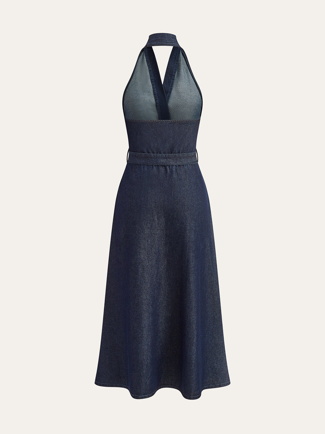 Denim Belted Halter Neck Midi Dress