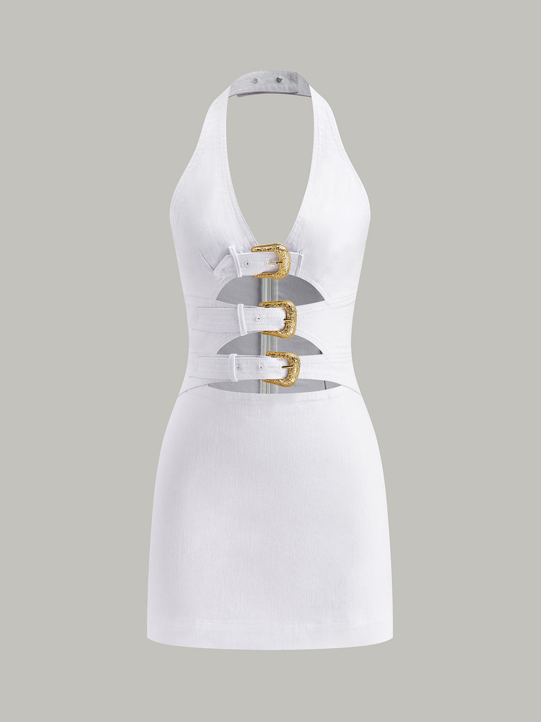 Halter Neck Buckle Detail Denim Dress