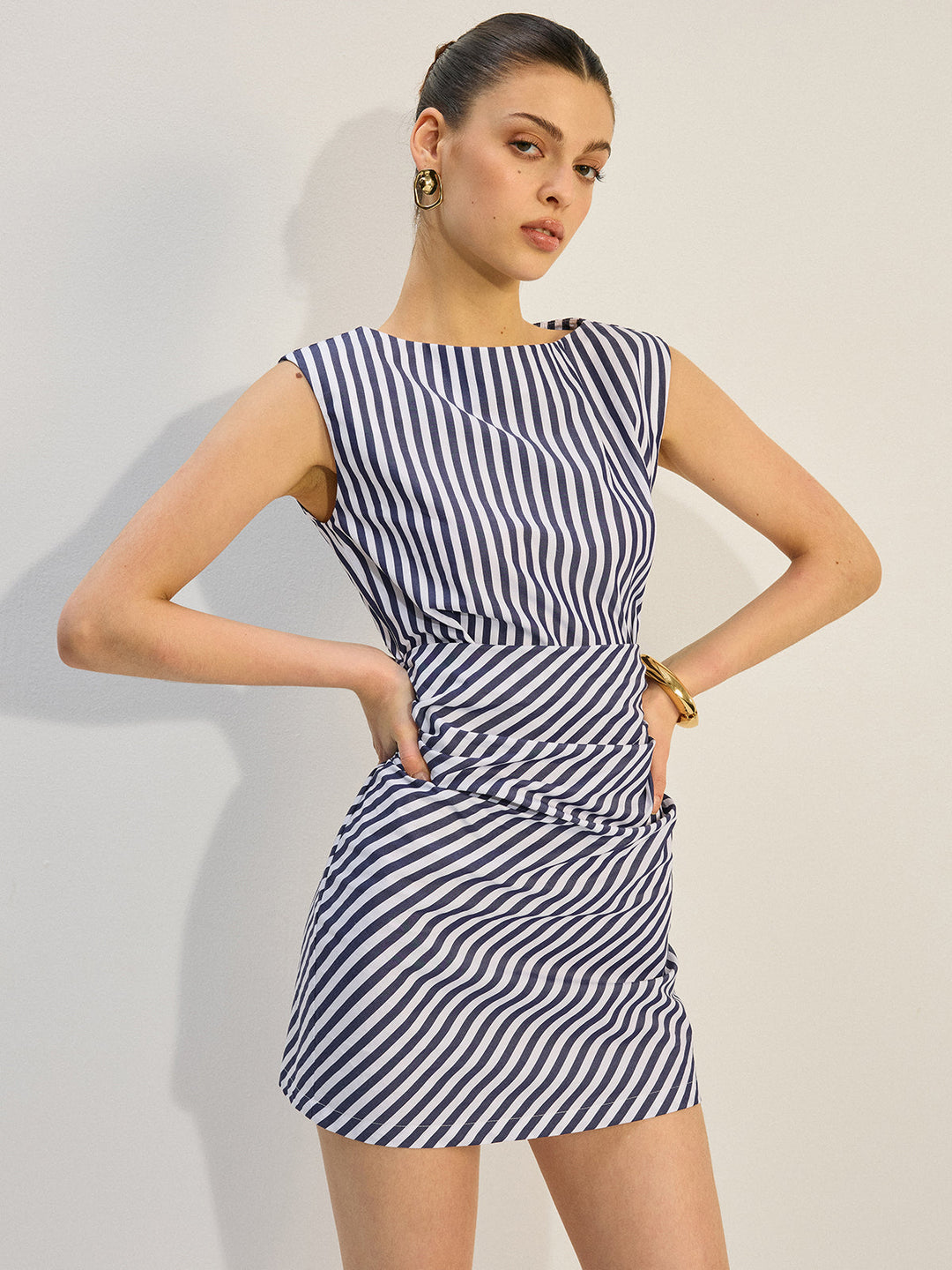Striped Ruched Mini Dress