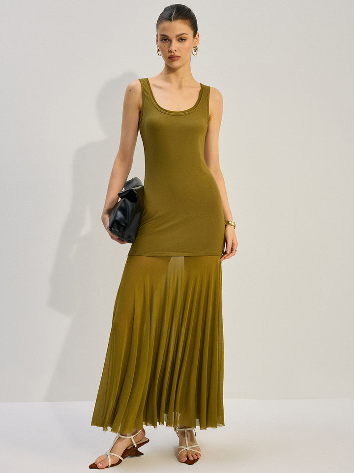 Sleeveless Sheer-Paneled Maxi Dress