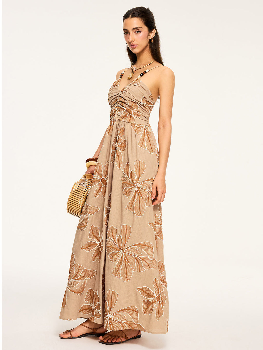 Floral Print Backless Maxi Dress