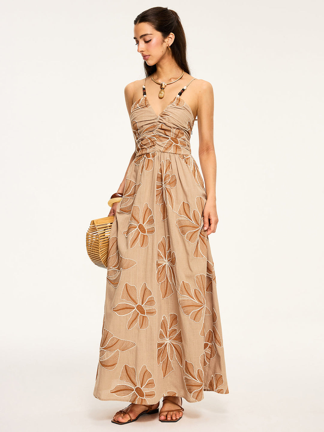 Floral Print Backless Maxi Dress