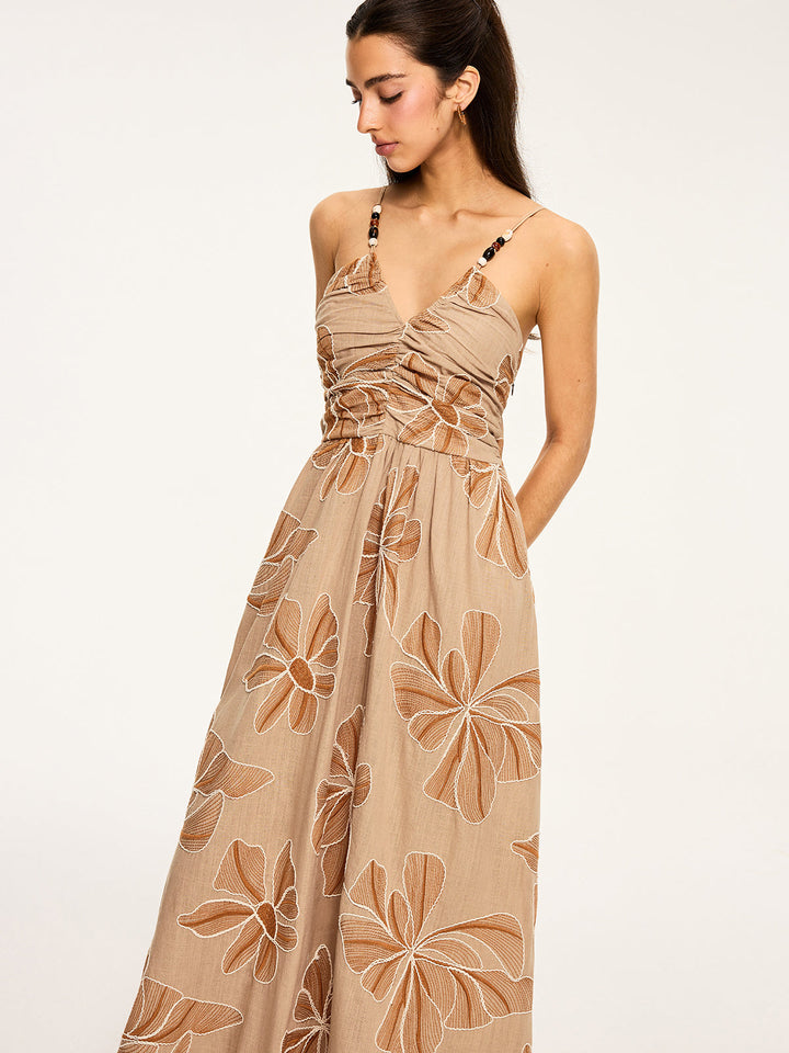 Floral Print Backless Maxi Dress