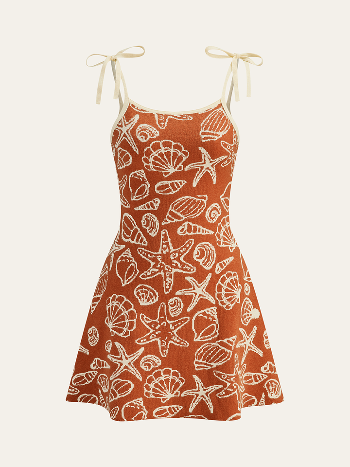 Seashell Print Tie-Strap Mini Dress