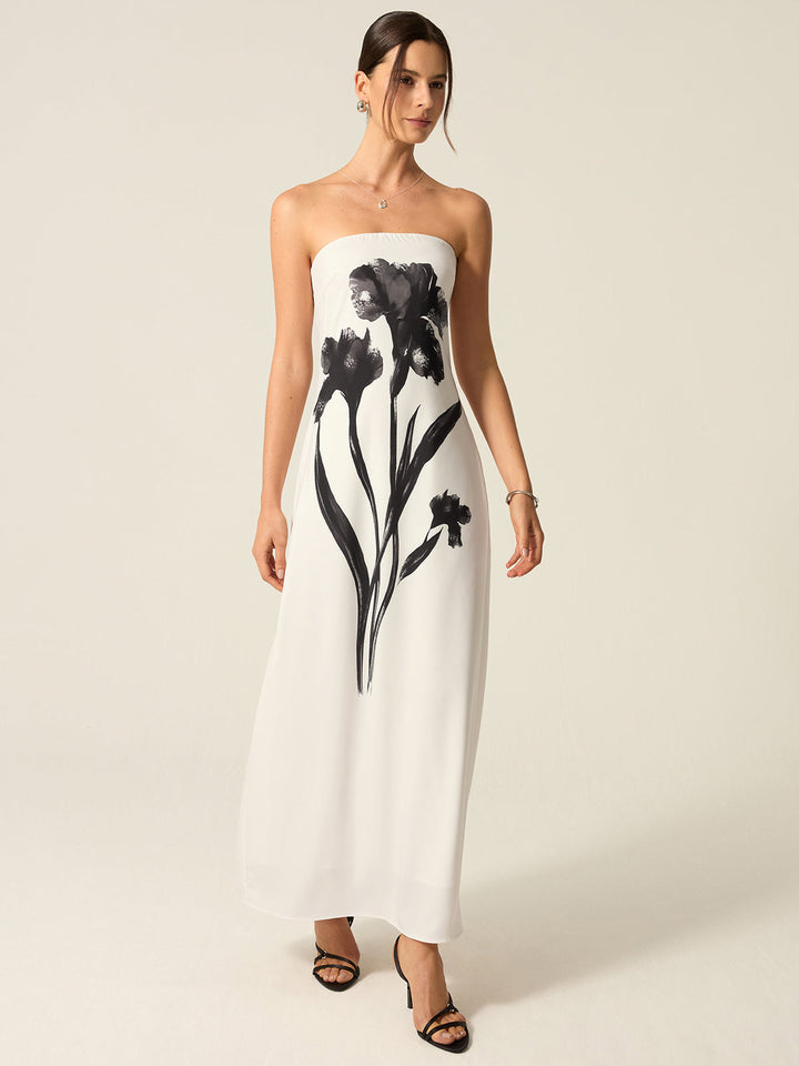 Strapless Floral Print Maxi Dress