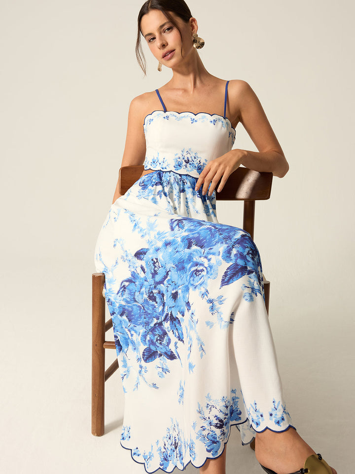 Pocketed Floral Print Cut-Out Maxi Dress