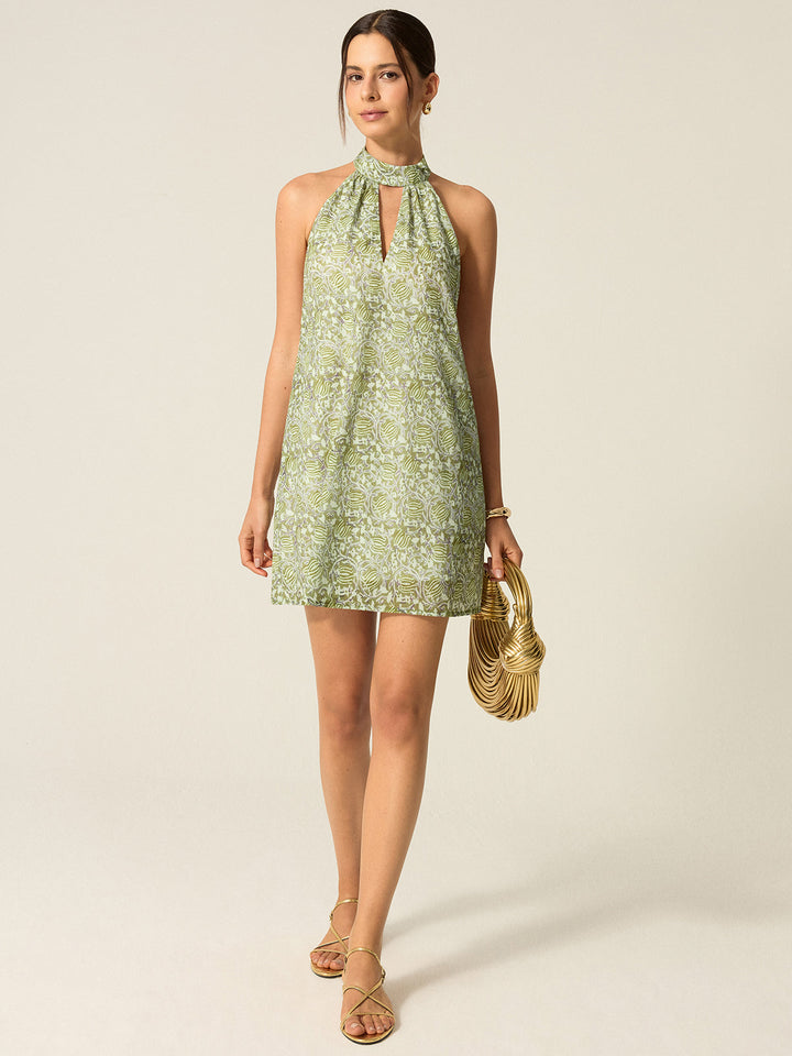 Halter Neck Cut-Out Printed Mini Dress