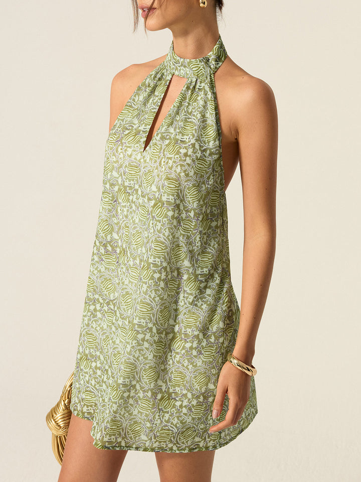 Halter Neck Cut-Out Printed Mini Dress