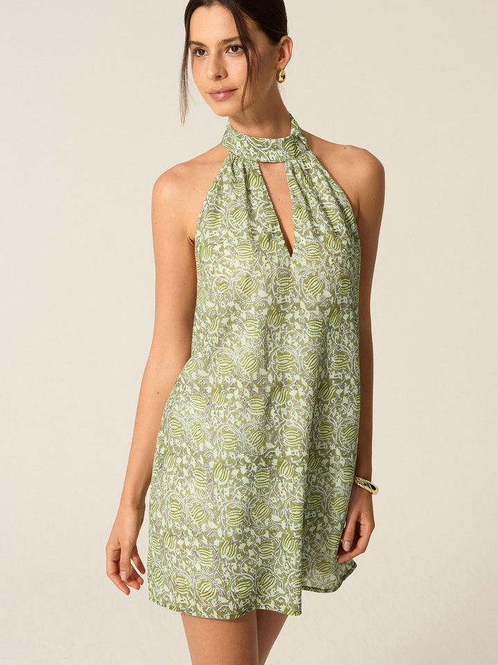 Halter Neck Cut-Out Printed Mini Dress