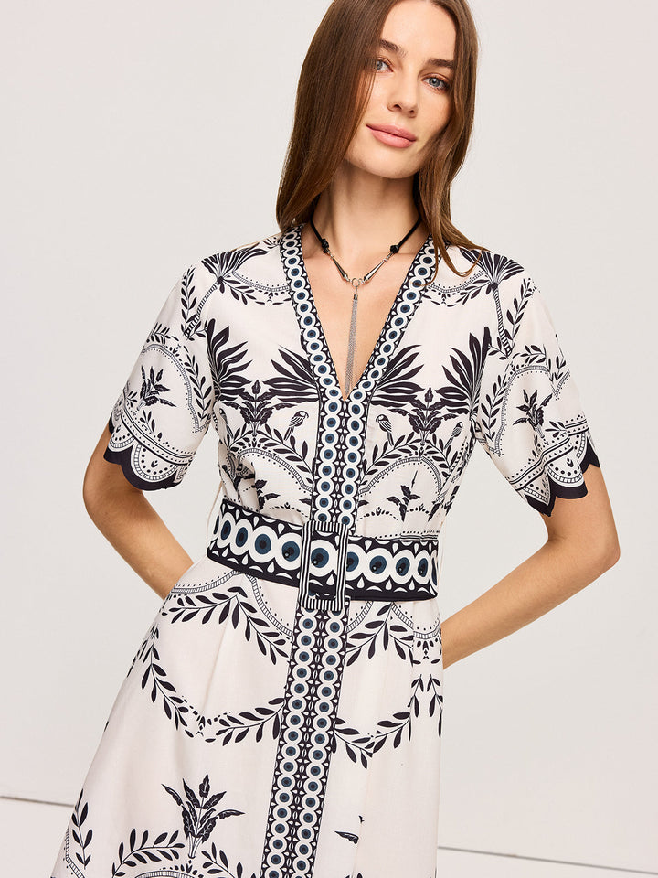 Boho Floral V-Neck Midi Dress