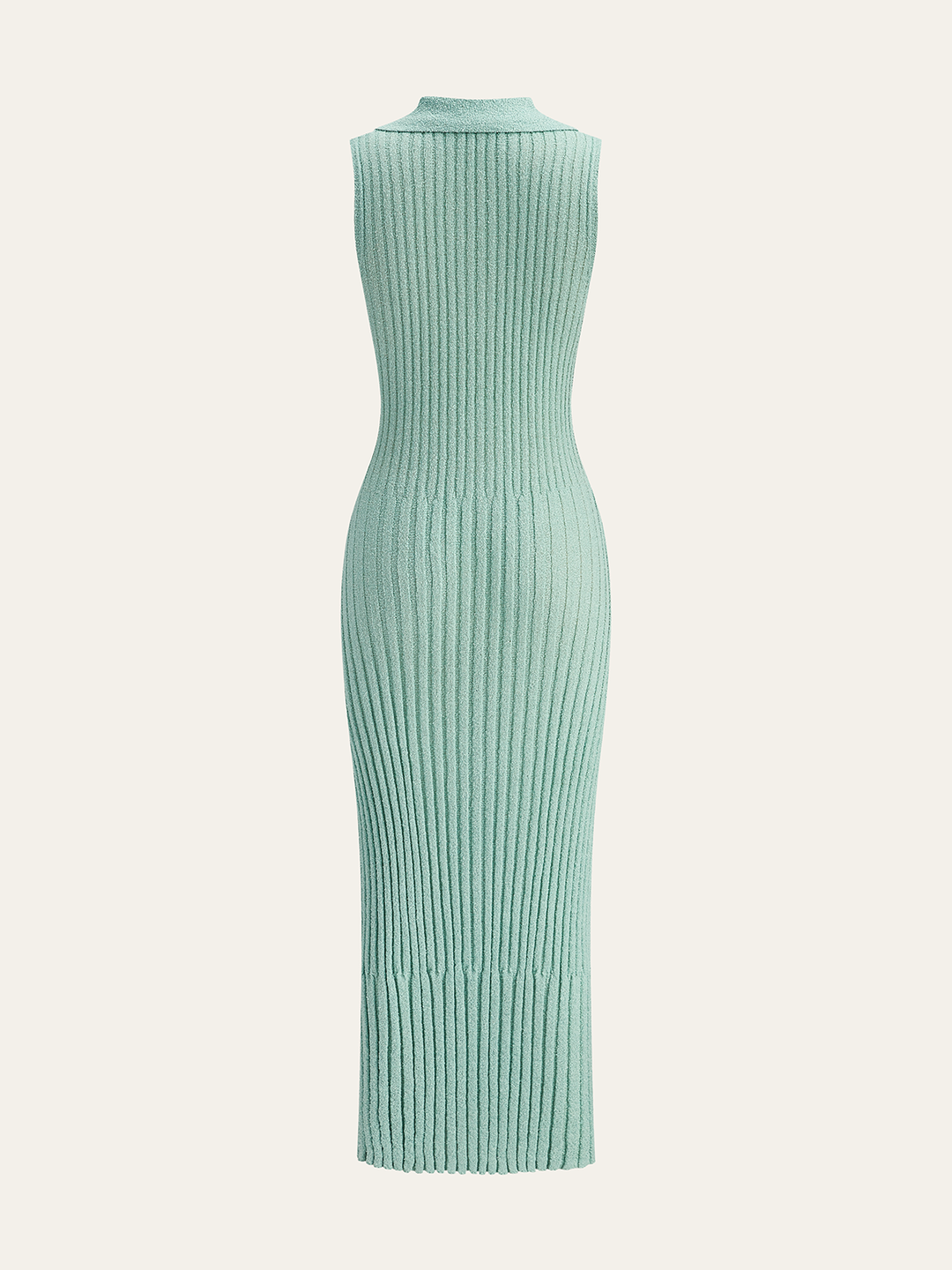 Ribbed Textured Knit Midi Dress with Polo Collar