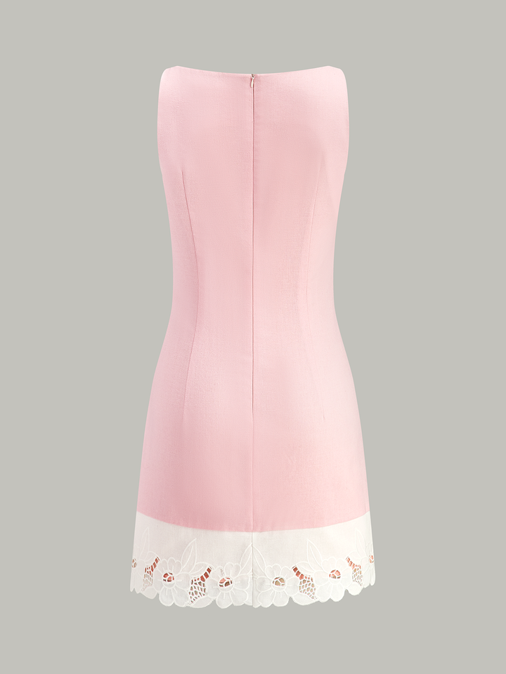 Linen & Cotton Embroidered Trim Mini Dress