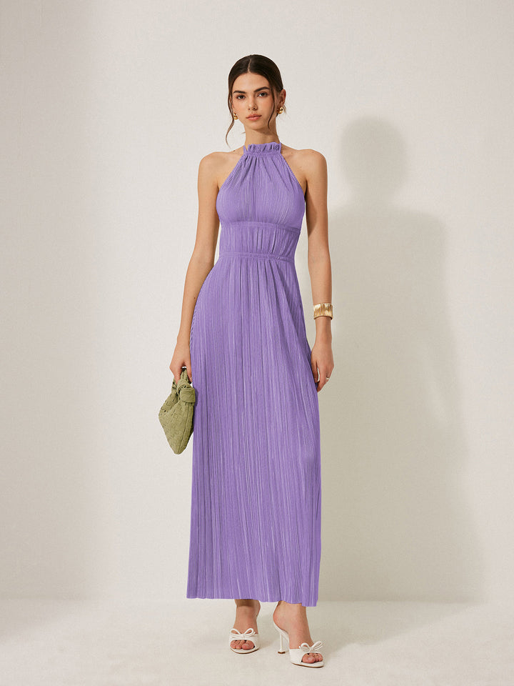 Pleated Halter Backless Dress