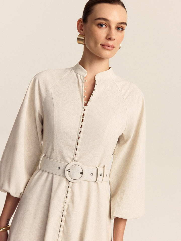 Belted Button Front Maxi Dress