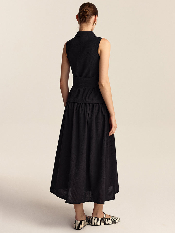 Button-Front Midi Dress with Belt
