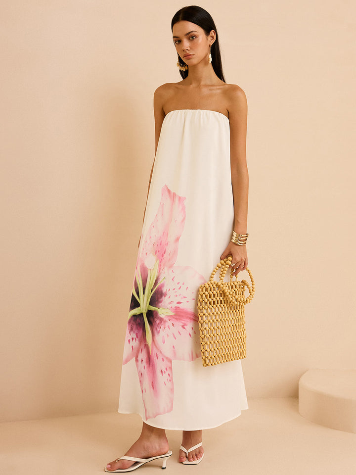 Strapless Floral Print Maxi Dress