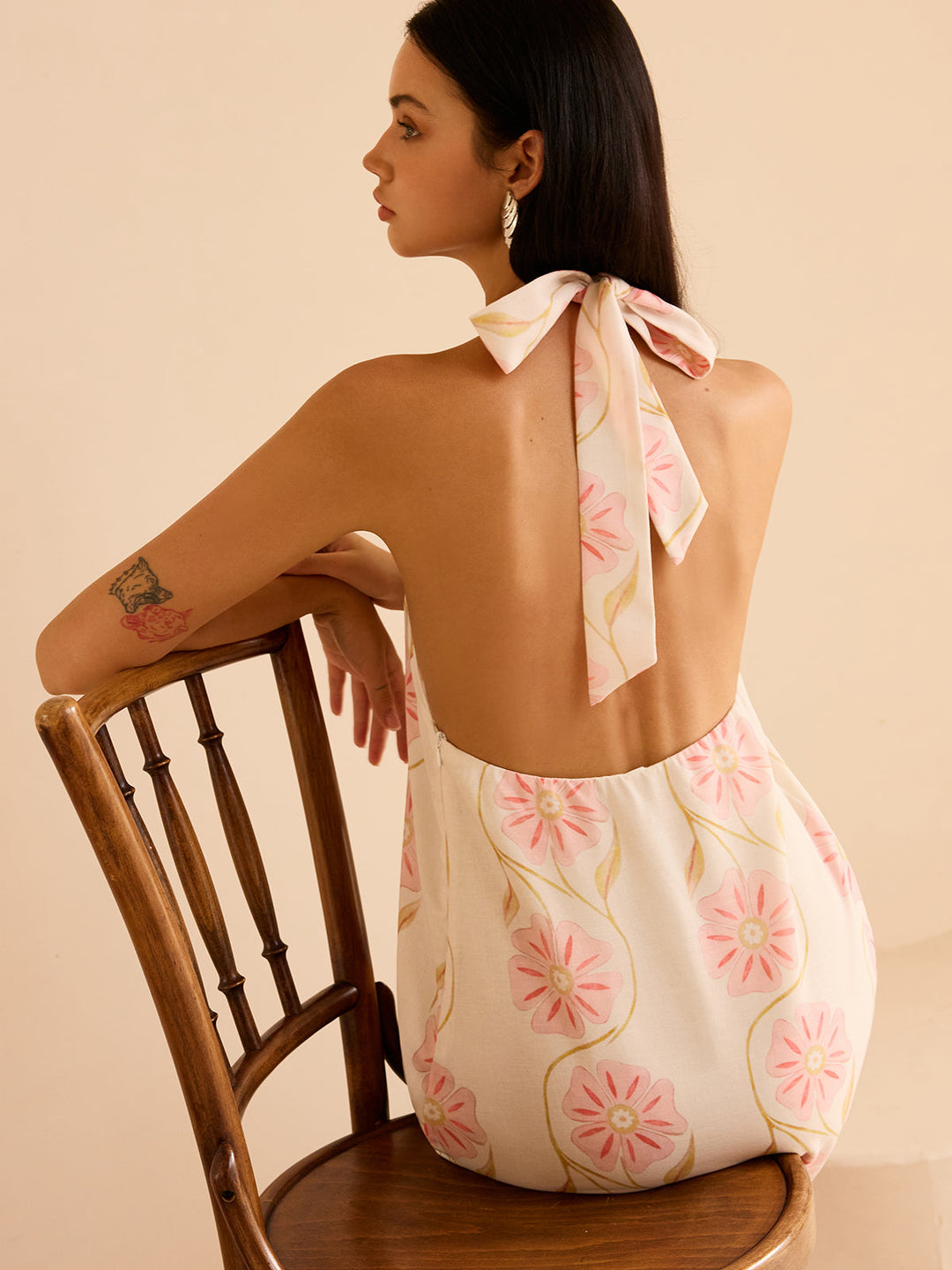 Halter Neck Floral Print Mini Dress